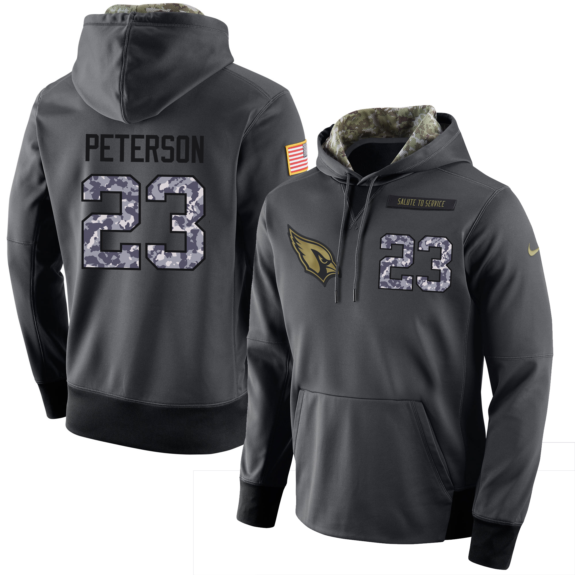 NFL Men's Nike Arizona Cardinals #23 Adrian Peterson Stitched Black Anthracite Salute to Service Player Performance Hoodie - Click Image to Close